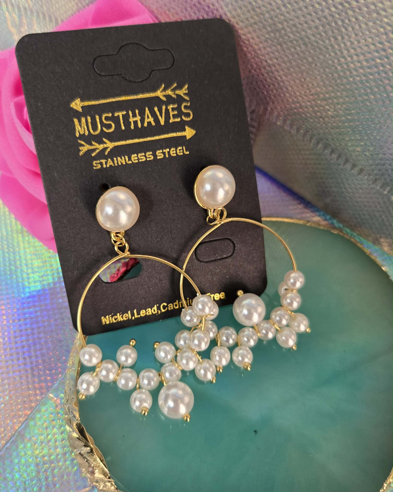 Boucles d'oreilles en acier inoxydable avec perles