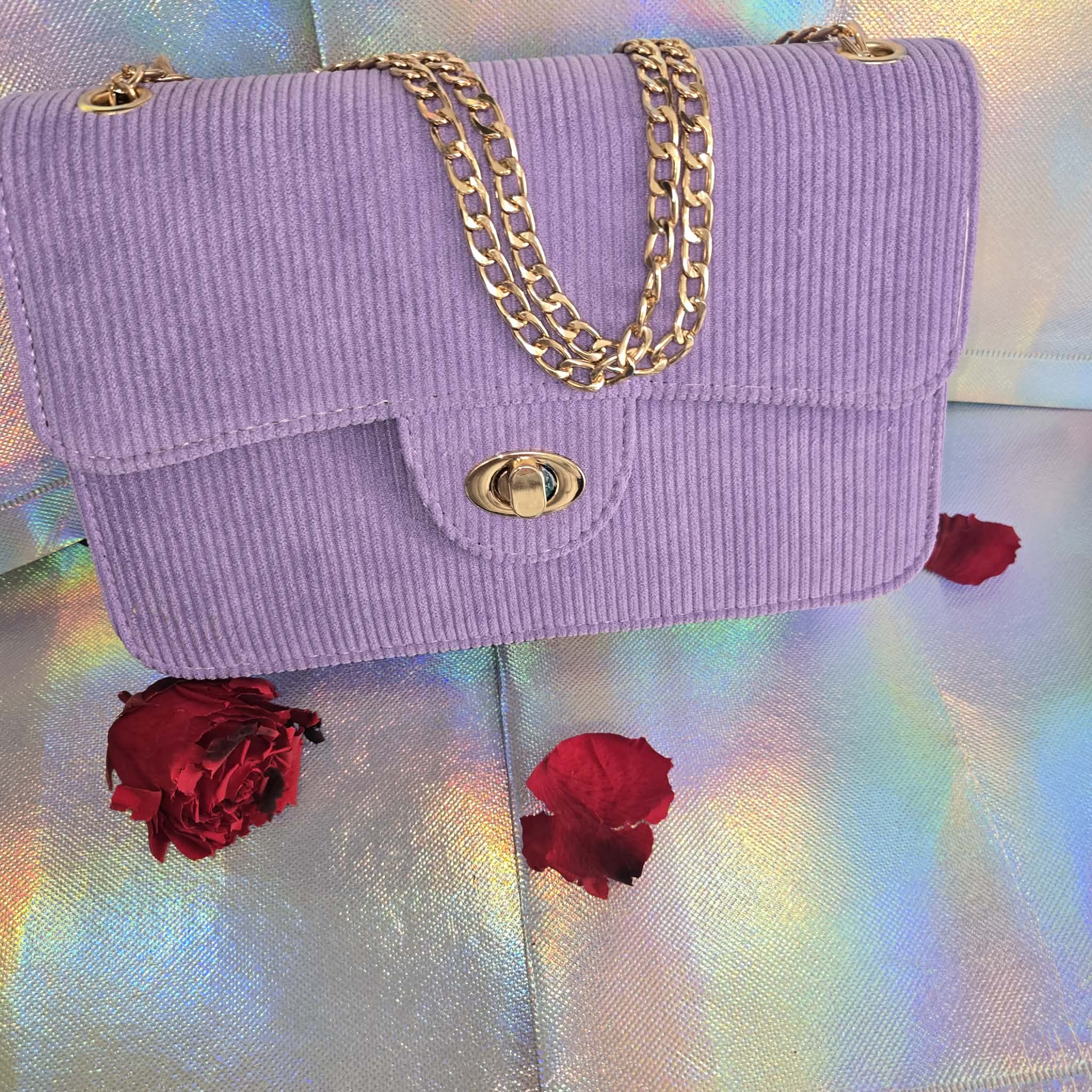 Sac violet velours côtelé chic