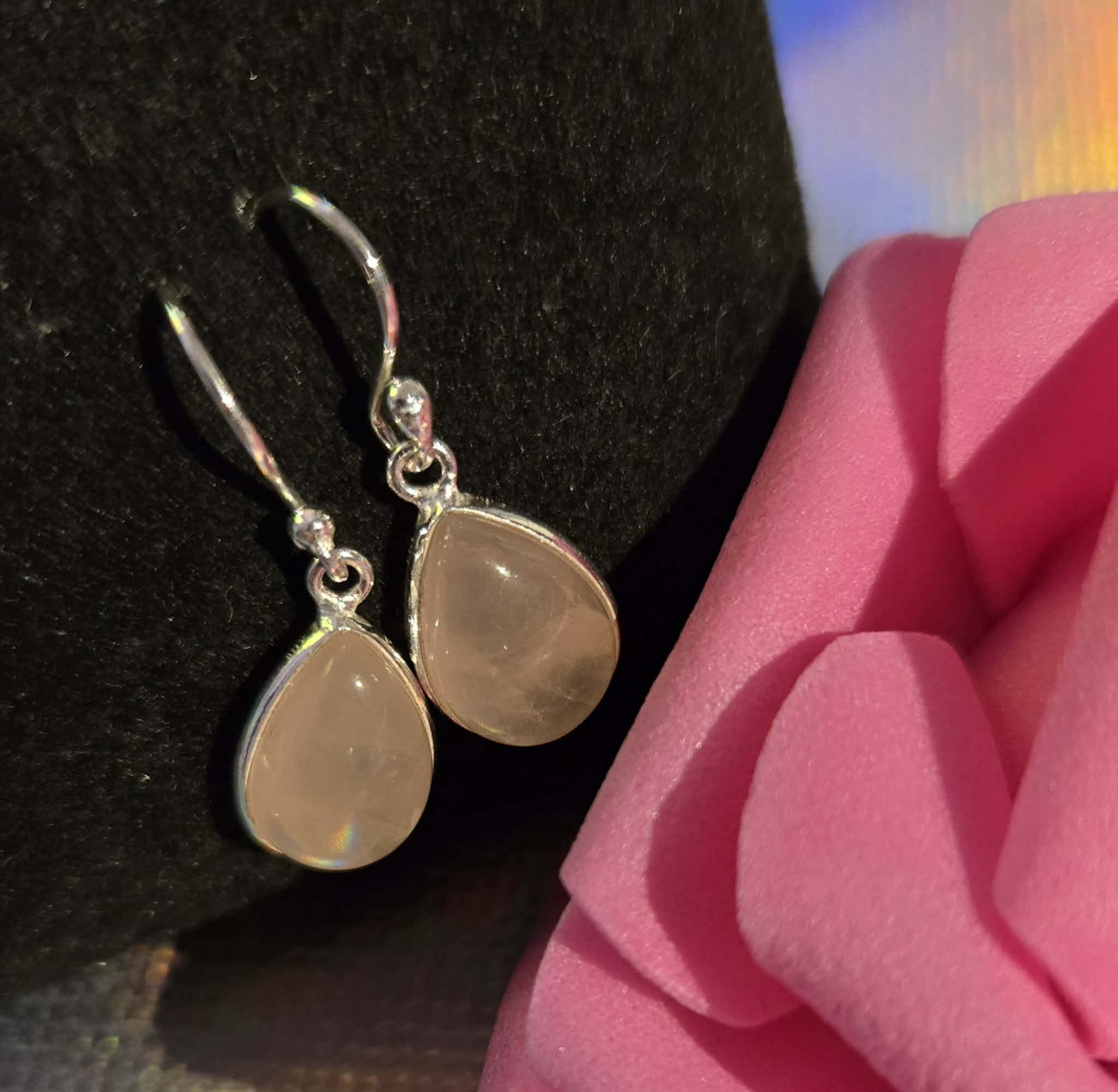 Boucles d’oreilles en quartz rose et argent
